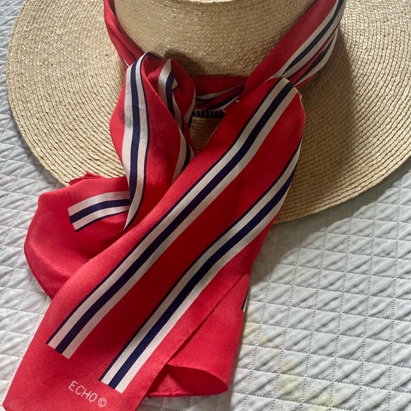 Vintage ECHO striped silk scarf. Red, white and blue - Picture 9 of 10